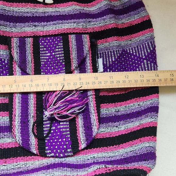 Lillo Bag Purple Aztec Hippie‎ Lightweight Backpack Beach Casual Travel Pom Pom - Picture 4 of 7